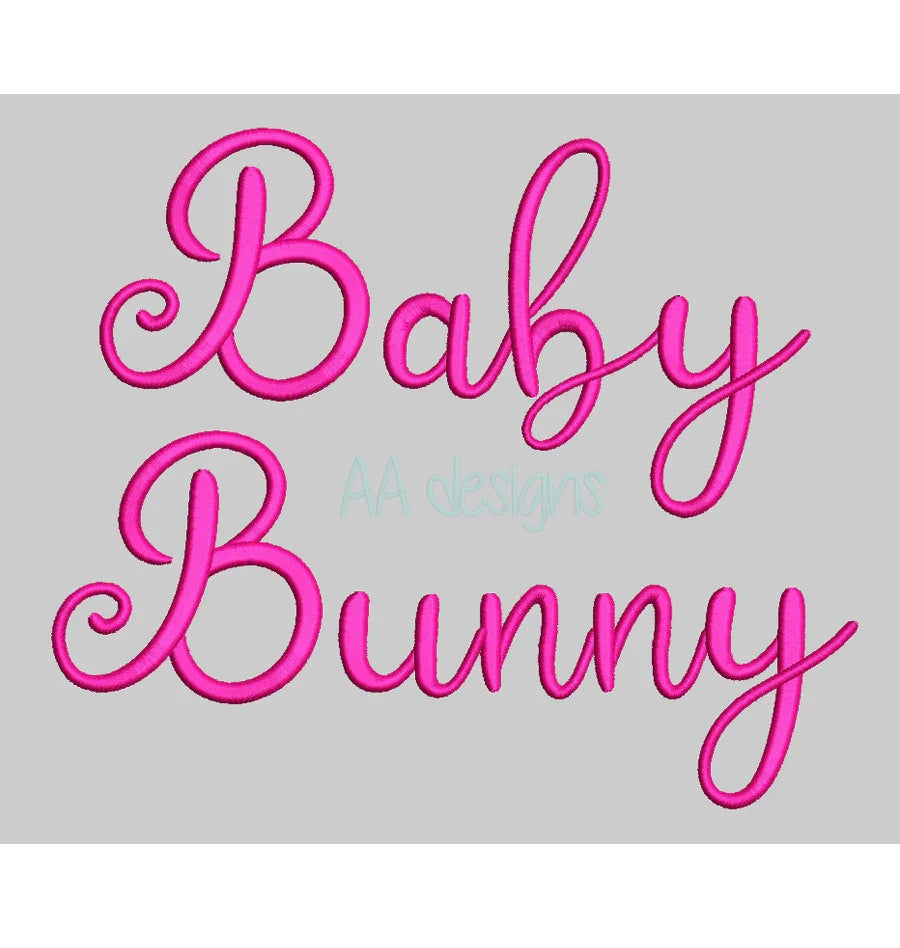 Baby Bunny embroidery digital font. Script embroidery font. BX file