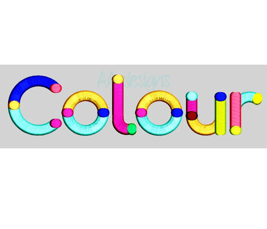 Color embroidery digital font. Script embroidery font. Colorful embroidery font. BX file