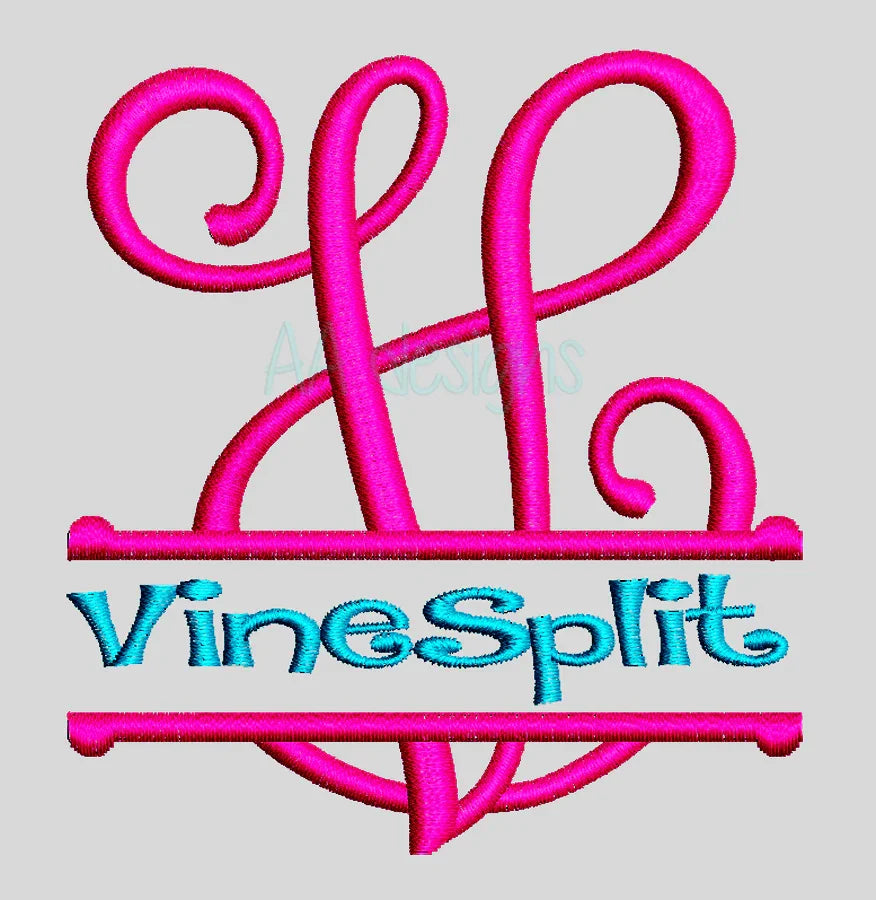 Vine Split monogram embroidery digital font. Embroidery font for instant download. BX file