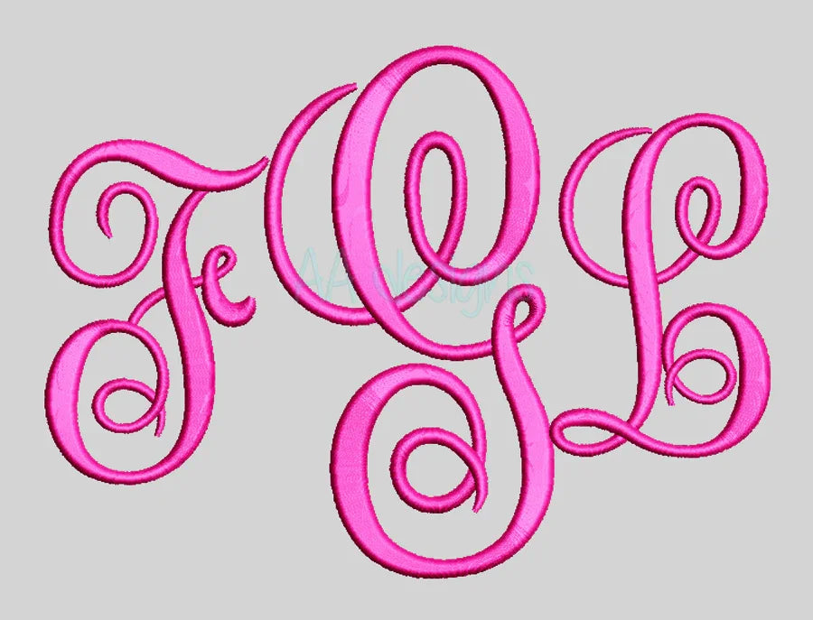 Vine Fancy monogram embroidery digital font. Script embroidery font for instant download. BX file