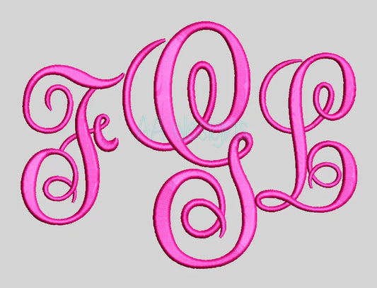 Vine Fancy monogram embroidery digital font. Script embroidery font for instant download. BX file