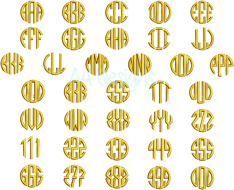 Circle monogram embroidery digital font. Block Letter BX, PES, DST | Circle monogram embroidery font