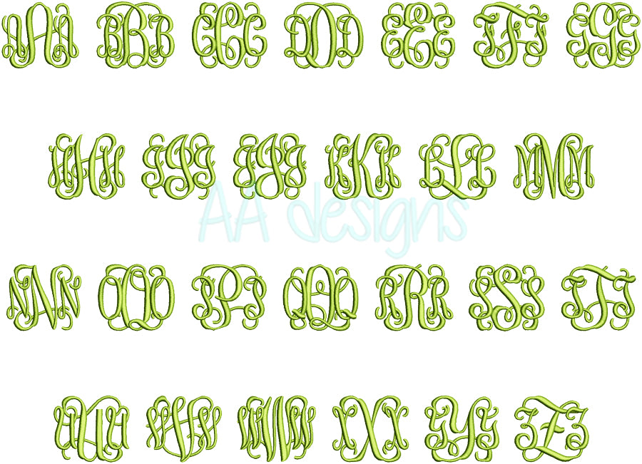 Interlocking Monogram Embroidery Font — 3-Letter Script BX, PES, DST. Script embroidery monogram