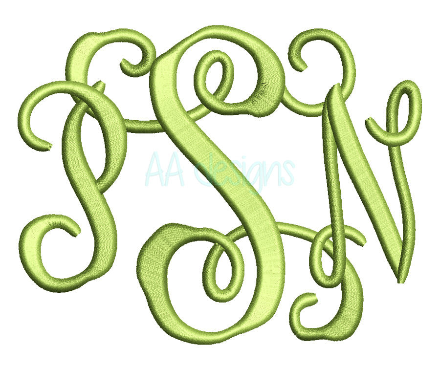 Interlocking Monogram Embroidery Font — 3-Letter Script BX, PES, DST. Script embroidery monogram