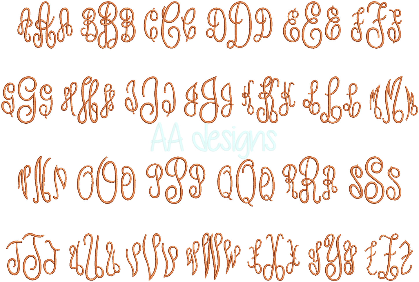 Curly Monogram Embroidery Digital Font. Embroidery font for instant download. BX file also