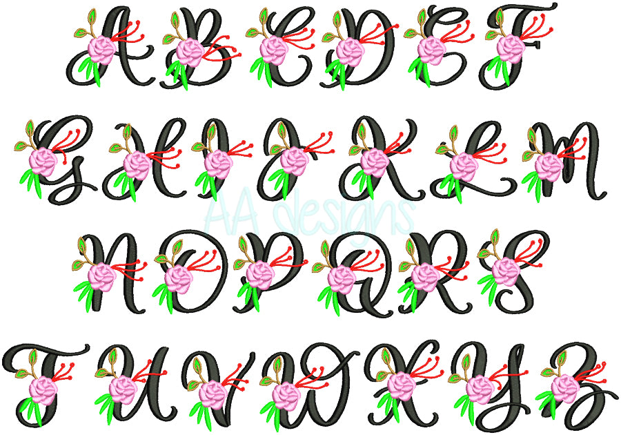 Script flower embroidery font. Flower embroidery font. BX file format