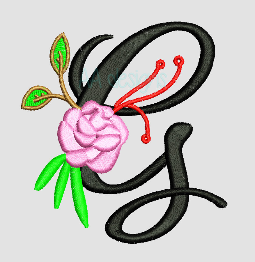 Script flower embroidery font. Flower embroidery font. BX file format