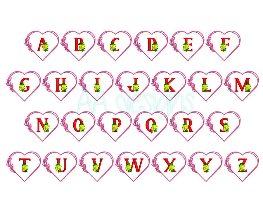 Script Heart Letter Embroidery Font with Flower Frame – BX Included