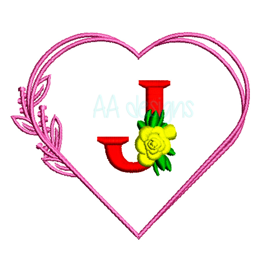 Script Heart Letter Embroidery Font with Flower Frame – BX Included