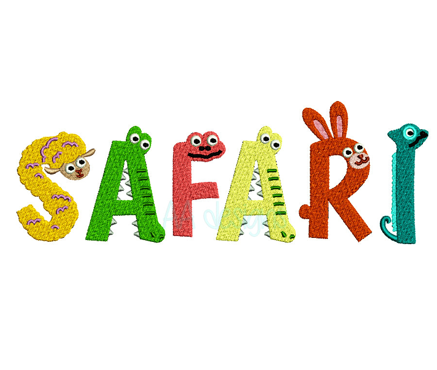 Safari embroidery font for baby. Machine embroidery alphabet for instant download. PES DST BX and all files for embroidery machine