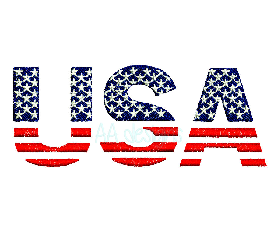 USA flag embroidery digital font. Machine embroidery font in USA flag digital file for instant download. PES DST BX and all files for embroidery machine