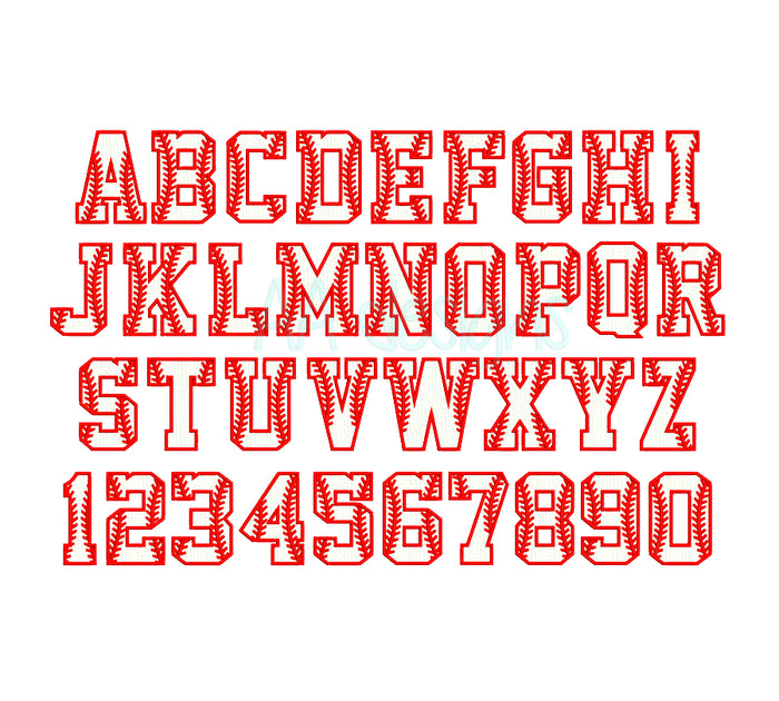 Baseball embroidery digital font. Baseball fill stitch embroidery alphabet.  Embroidery font, embroidery alphabet, embroidery monogram font, machine embroidery font, embroidery lettering, BX embroidery font, PES font embroidery, DST font embroidery