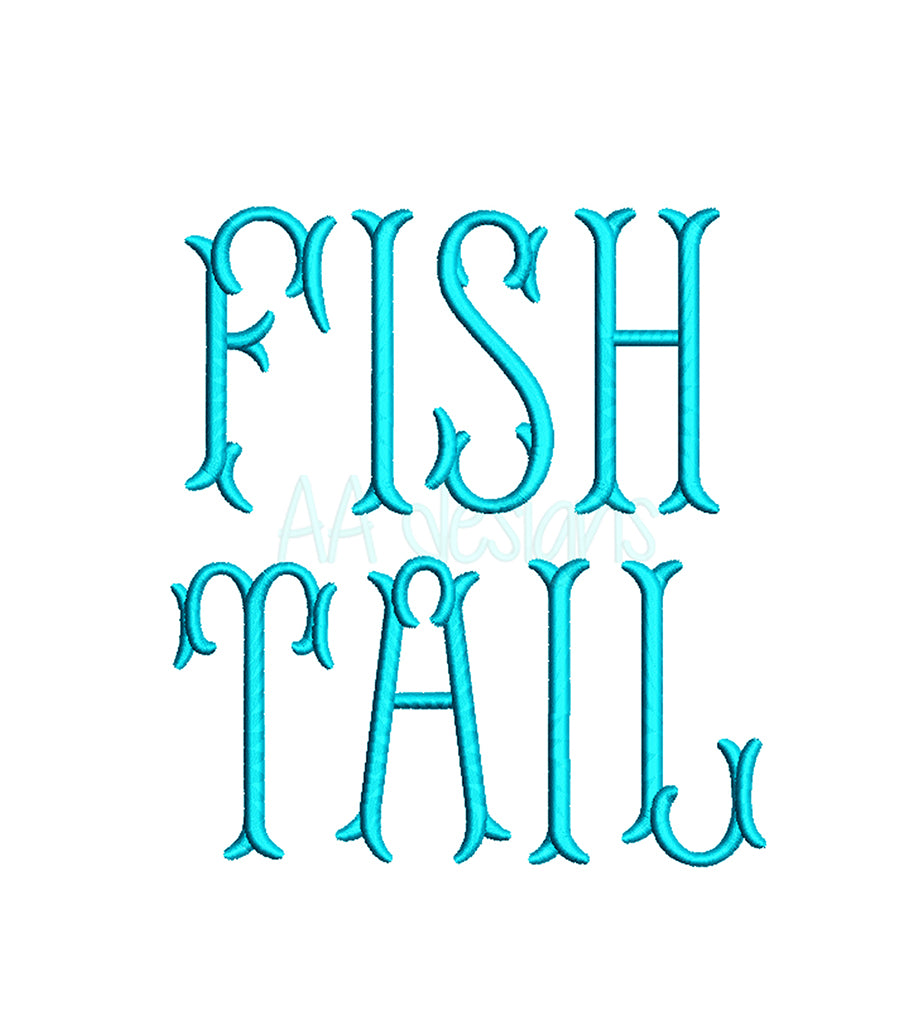 Fishtail embroidery digital font. Cute embroidery font for instant download. PES DST BX and all files for embroidery machine
