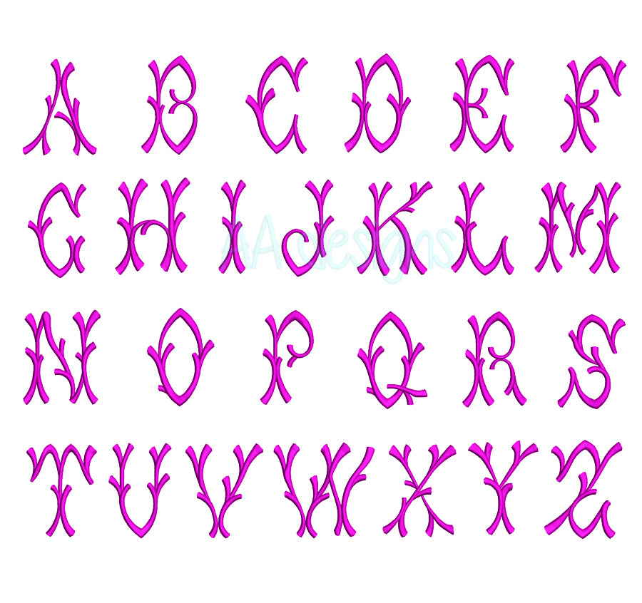 Bamboo Embroidery Digital Font. Machine embroidery font for instant download. BX file also