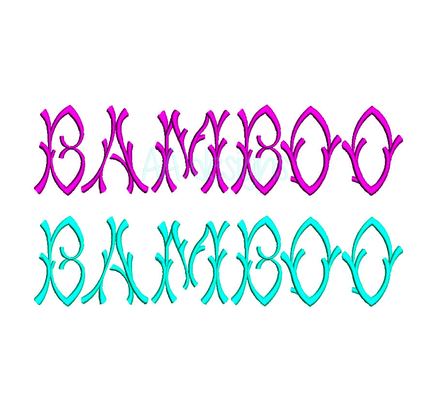 Bamboo Embroidery Digital Font. Machine embroidery font for instant download. BX file also