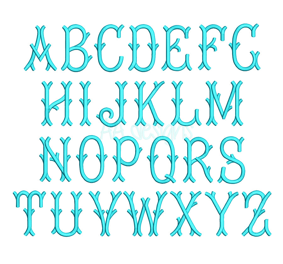 Bamboo embroidery digital font. Machine embroidery alphabet for instant download. BX PES DST files