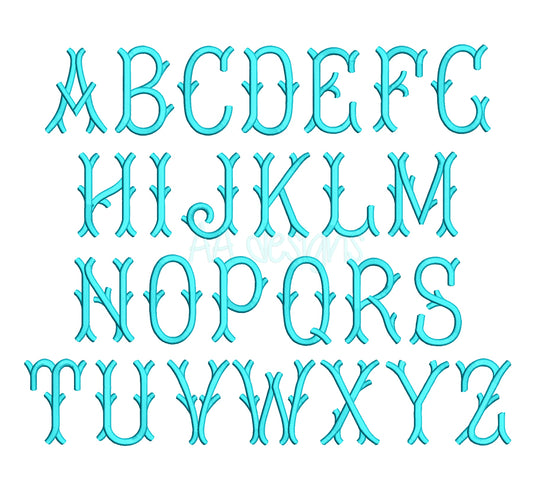 Bamboo embroidery digital font. Machine embroidery alphabet for instant download. BX PES DST files