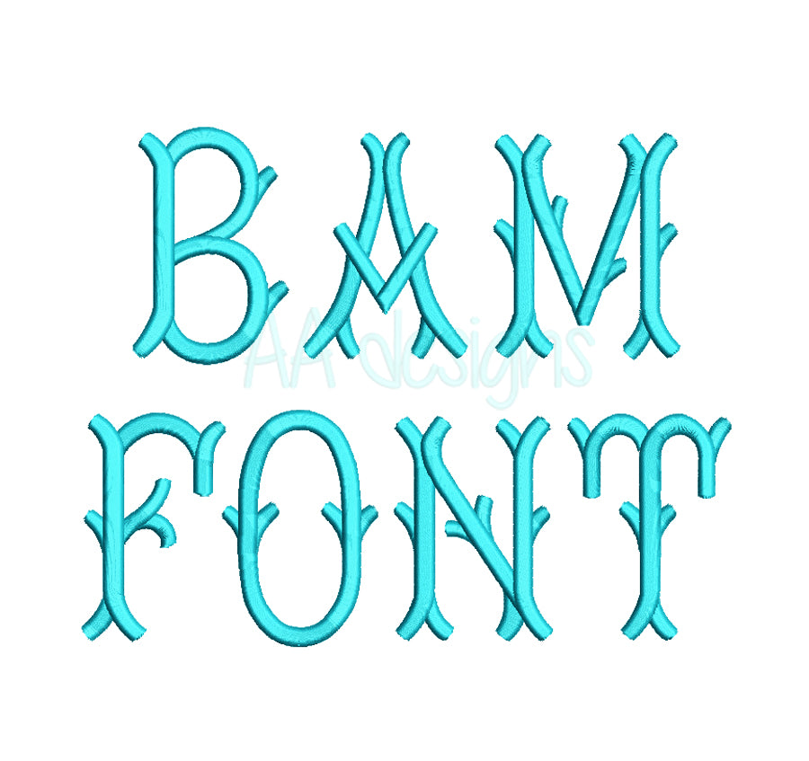 Bamboo embroidery digital font. Machine embroidery alphabet for instant download. BX PES DST files