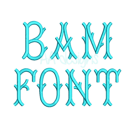 Bamboo embroidery digital font. Machine embroidery alphabet for instant download. BX PES DST files