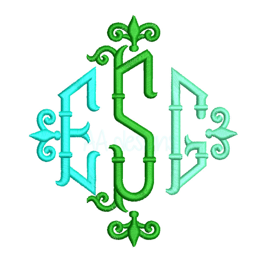 Fleur-de-lis Embroidery Font. Monogram Instant Download Digital File. BX file also