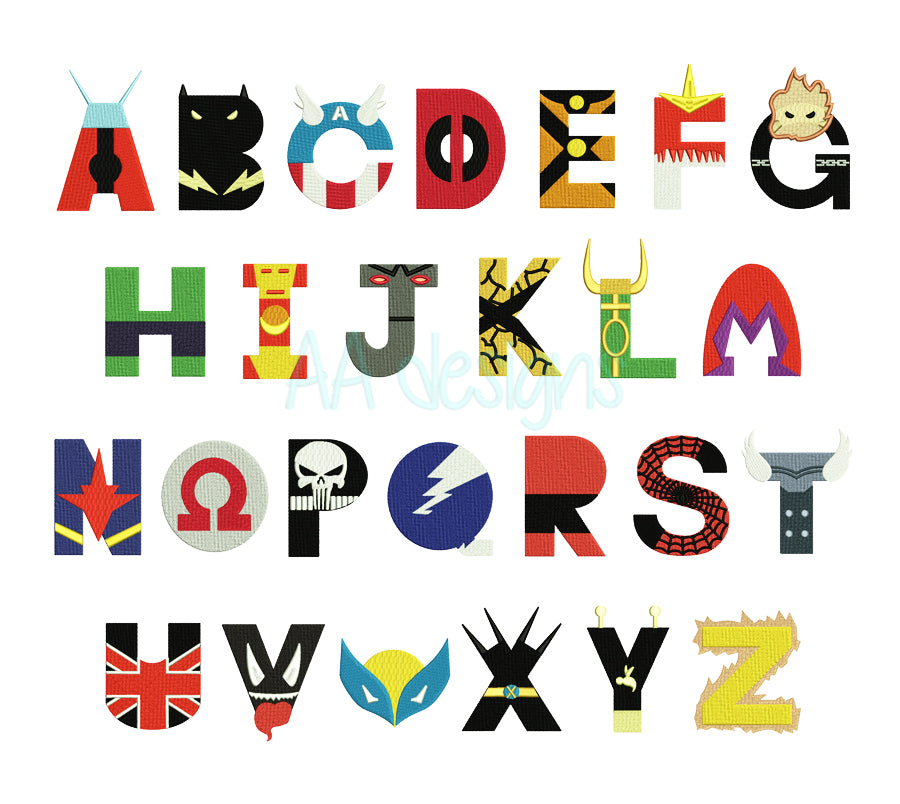 Superman Embroidery Font - Superhero Machine Embroidery Alphabet BX PES DST