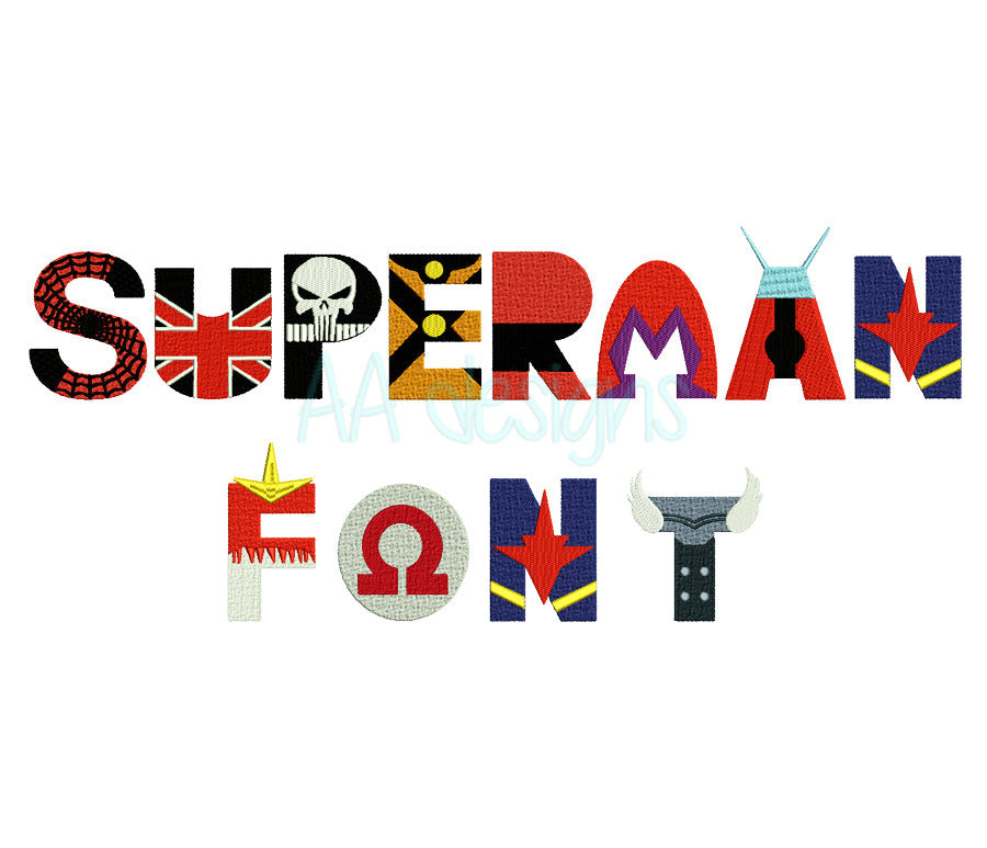 Superman Embroidery Font - Superhero Machine Embroidery Alphabet BX PES DST