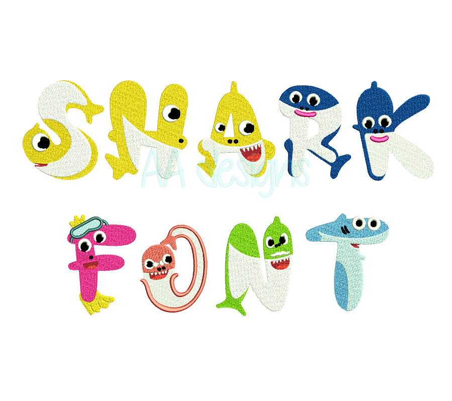 Baby Shark Embroidery Font - Machine Embroidery Alphabet BX PES DST