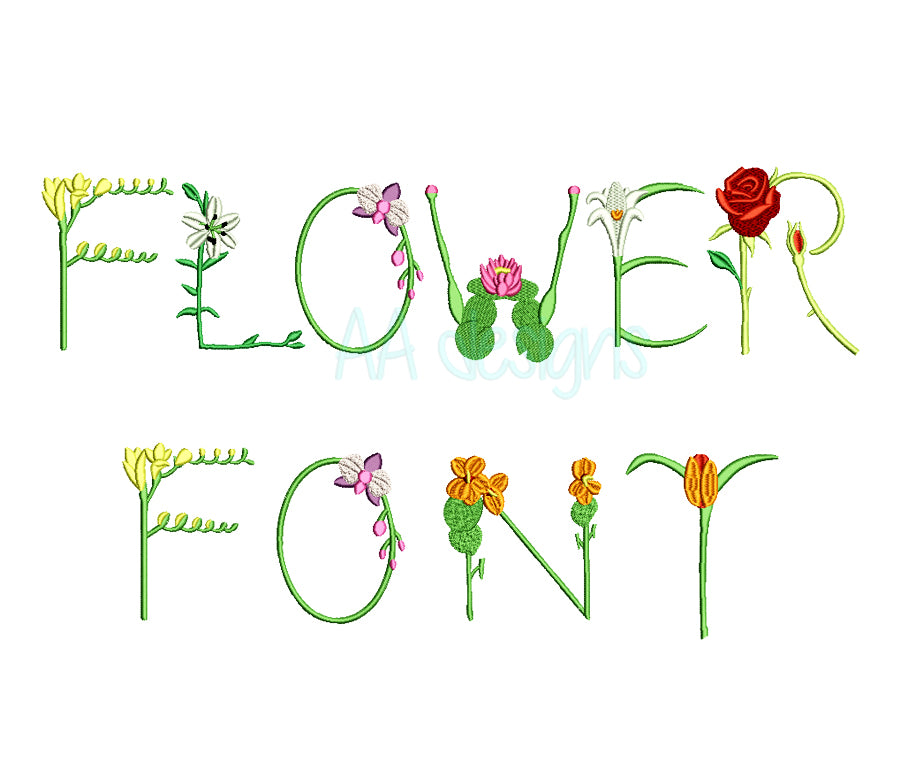 Flower Summer Embroidery Font. Floral embroidery Letters Instant Download Digital File. BX file also