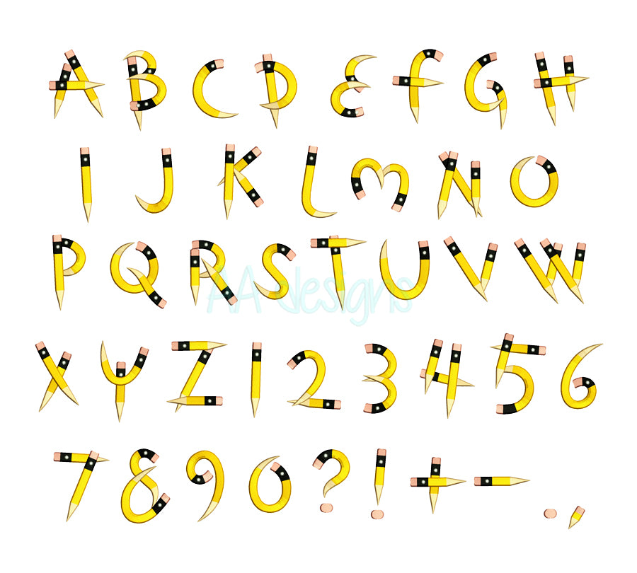 Pencil Embroidery Font - Machine Embroidery Font 1" 2" 3". BX included