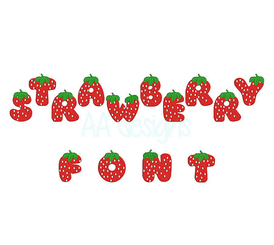 Strawberry embroidery font. Machine embroidery alphabet with cute strawberry. BX PES DST files