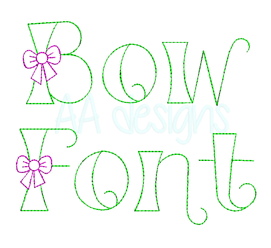 Bow embroidery font. Machine embroidery alphabet with cutie bow. PES DST BX and all files for embroidery machine
