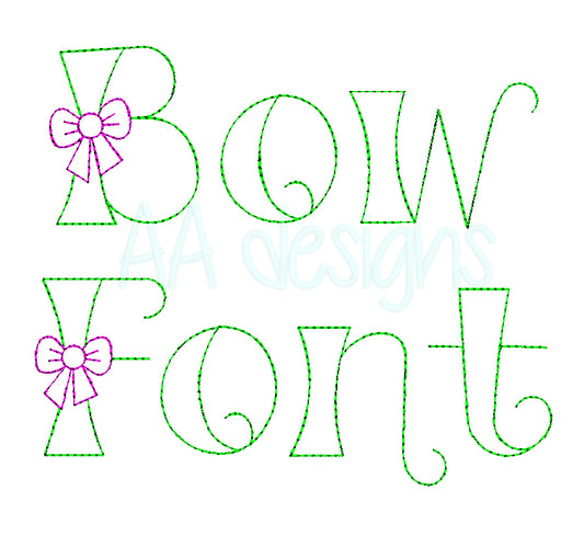 Bow embroidery font. Machine embroidery alphabet with cutie bow. PES DST BX and all files for embroidery machine