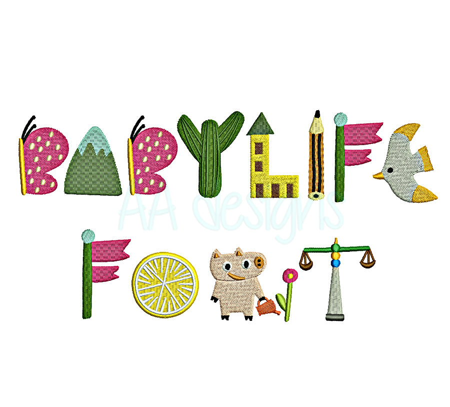 Baby Life embroidery font. Machine embroidery alphabet for instant download. PES DST BX and all files for embroidery machine