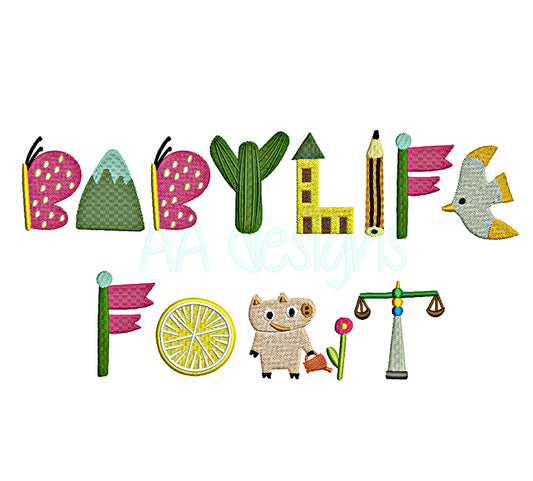 Baby Life embroidery font. Machine embroidery alphabet for instant download. PES DST BX and all files for embroidery machine