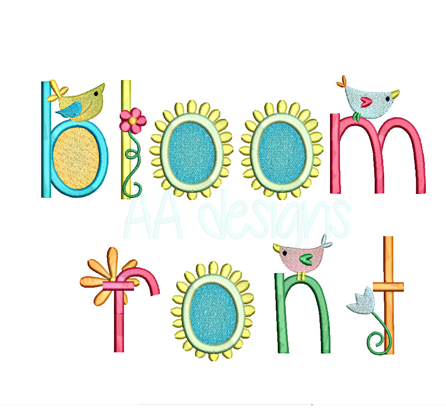 Bloomfield embroidery font. Machine embroidery alphabet files for instant download. PES DST BX and all files for embroidery machine