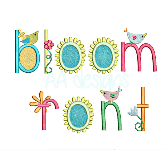Bloomfield embroidery font. Machine embroidery alphabet files for instant download. PES DST BX and all files for embroidery machine