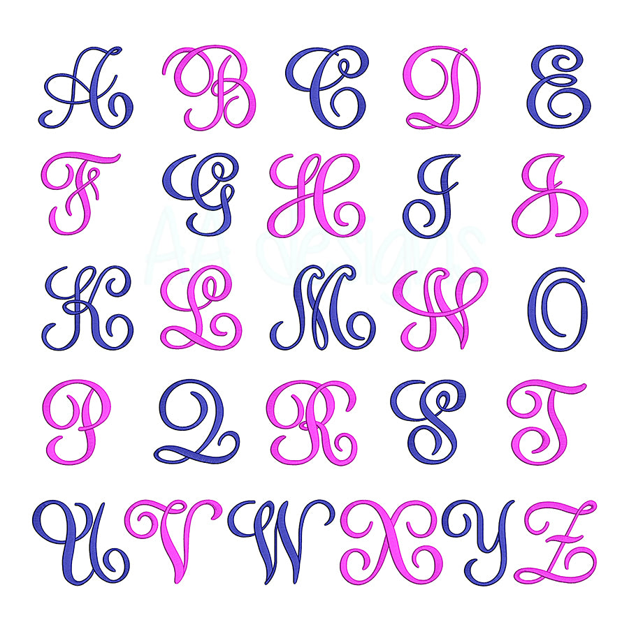 Script Embroidery Font. Machine embroidery in script font. BX format
