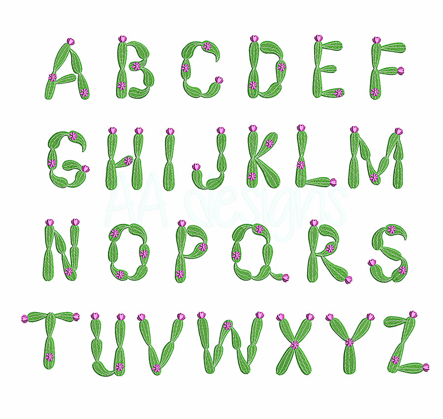 Cactus Embroidery Font. Machine embroidery font for instant download. BX format