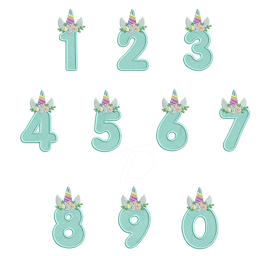 Unicorn Numbers Embroidery Font