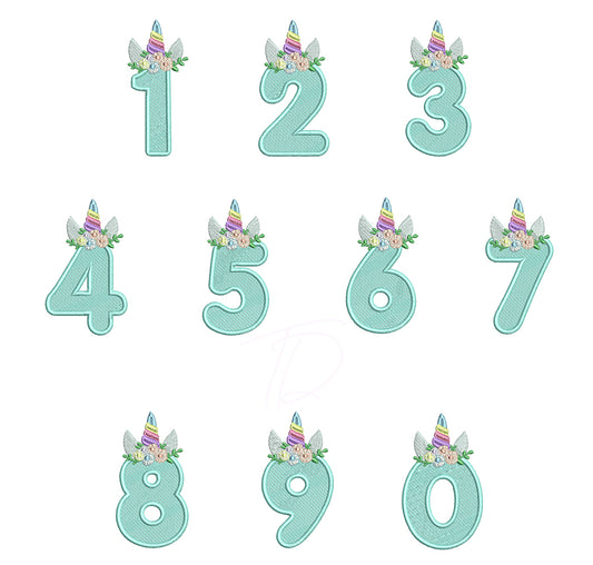 Unicorn Numbers Embroidery Font