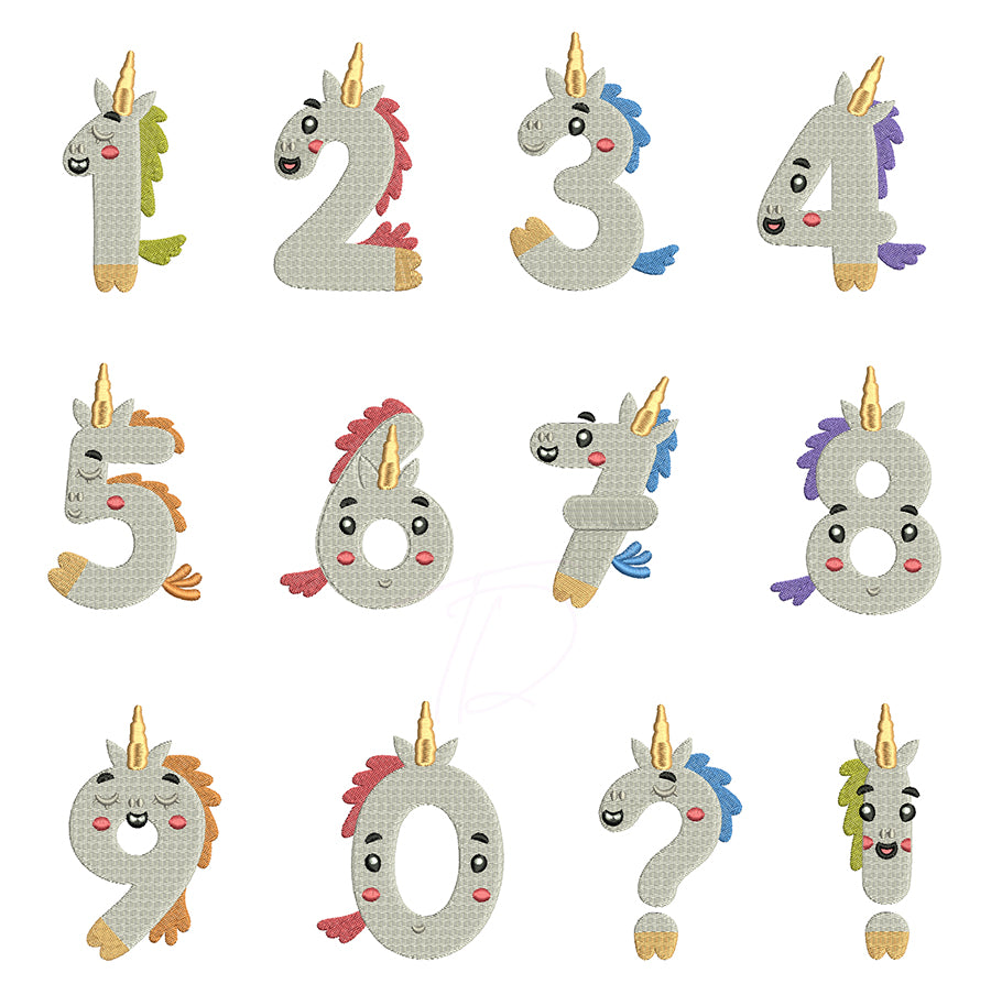 Unicorn Numbers Embroidery Font