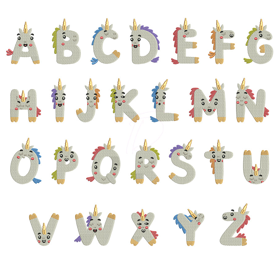 Unicorn Embroidery Font A-Z Full Alphabet