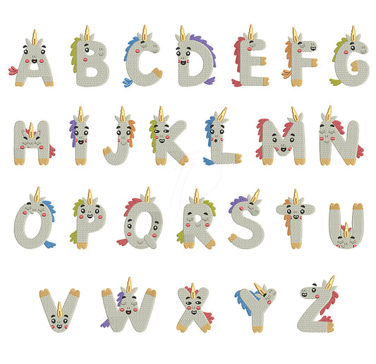Unicorn Embroidery Font A-Z Full Alphabet