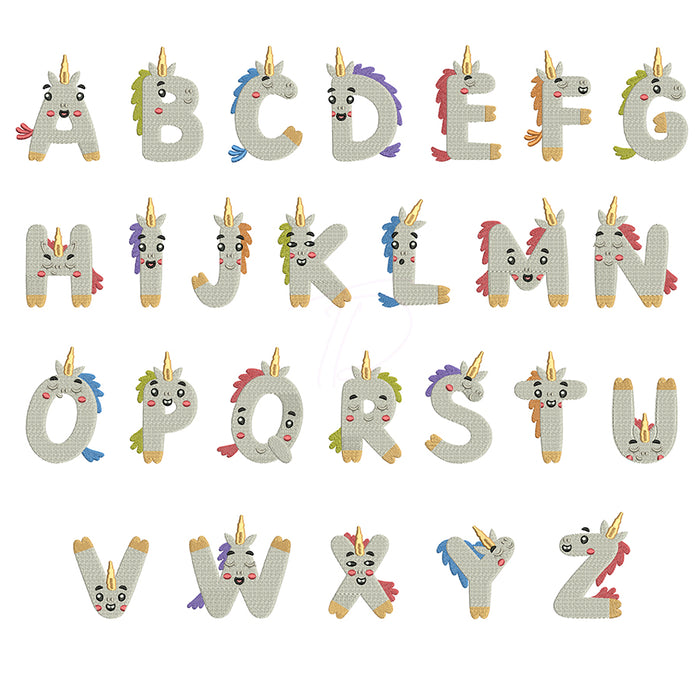 Unicorn Embroidery Font A-Z Full Alphabet