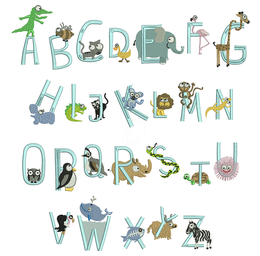 Baby Animals embroidery font. Machine embroidery font for baby. PES DST BX and all files for embroidery machine