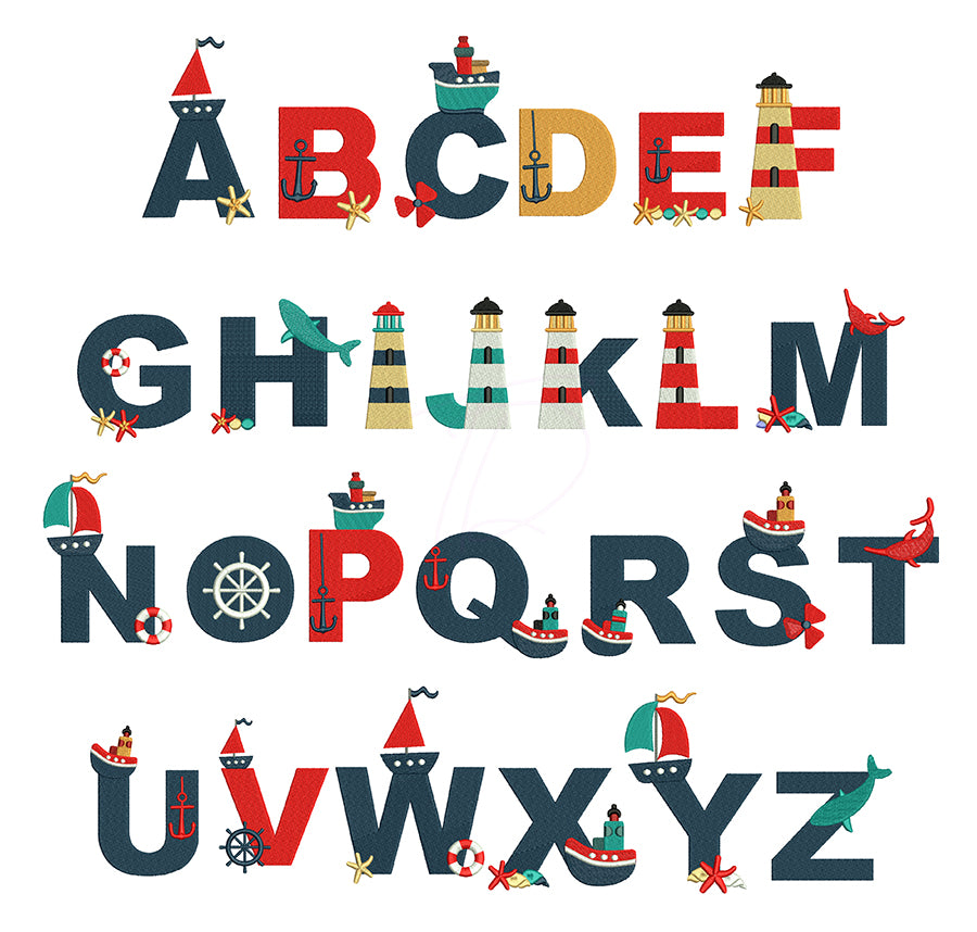 Nautica embroidery font. Machine embroidery alphabet in Nautica for instant download. PES DST BX and all files for embroidery machine
