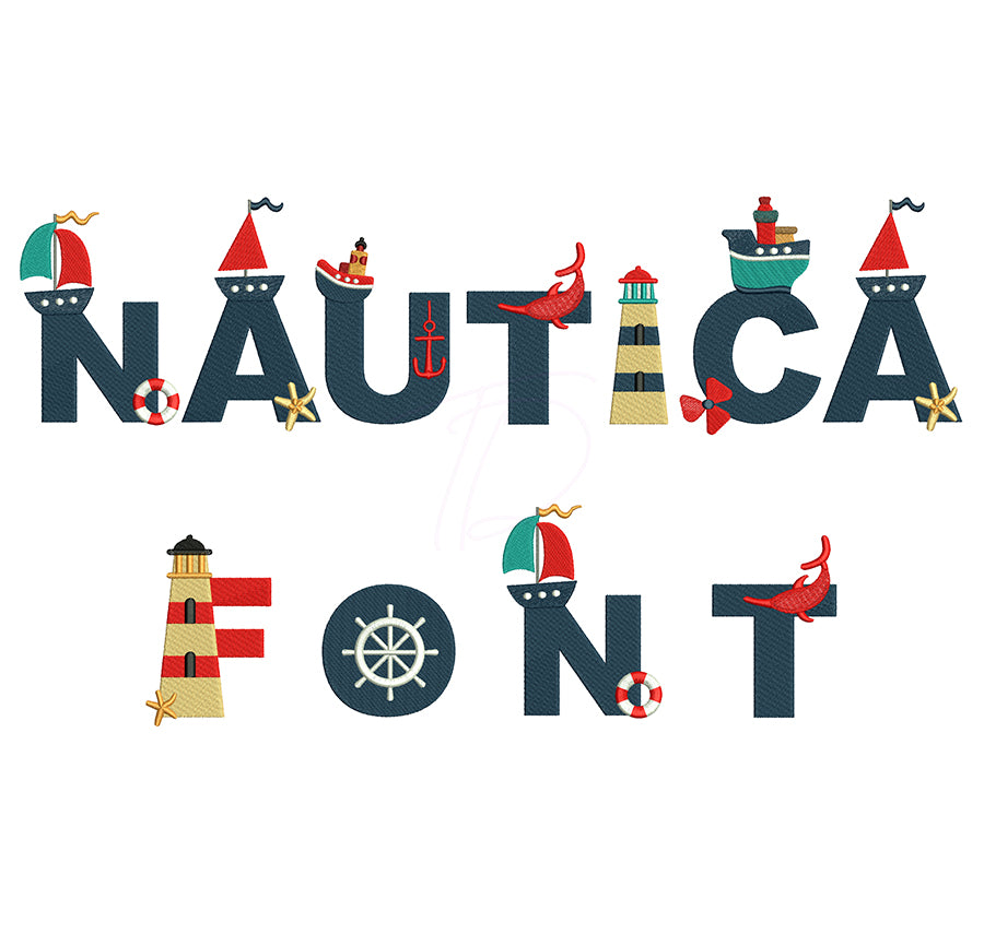 Nautica embroidery font. Machine embroidery alphabet in Nautica for instant download. PES DST BX and all files for embroidery machine