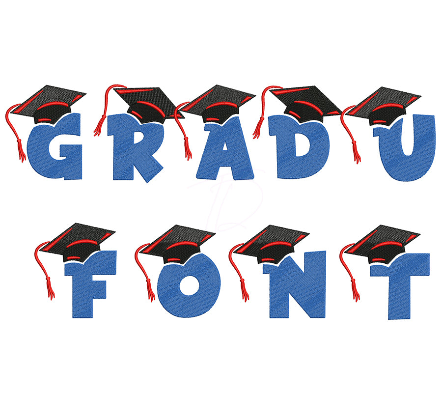 Graduation embroidery font. Machine embroidery alphabet for instant download. PES DST BX and all files for embroidery machine