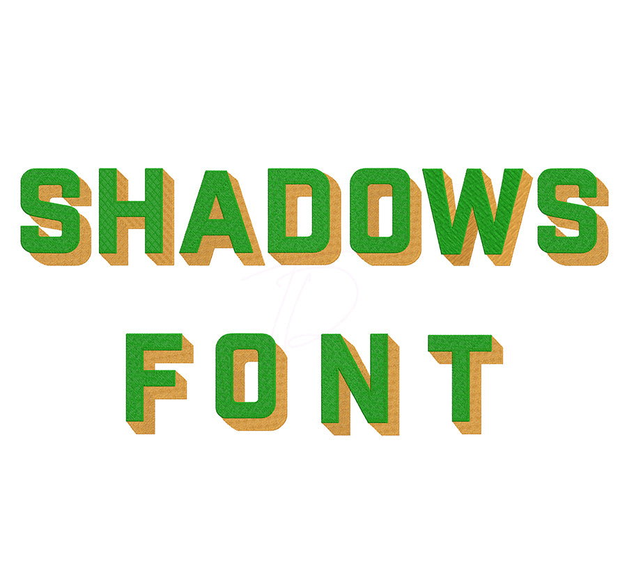 Shadows fill embroidery digital font. Machine embroidery alphabet in fill stitch. BX PES DST and all files
