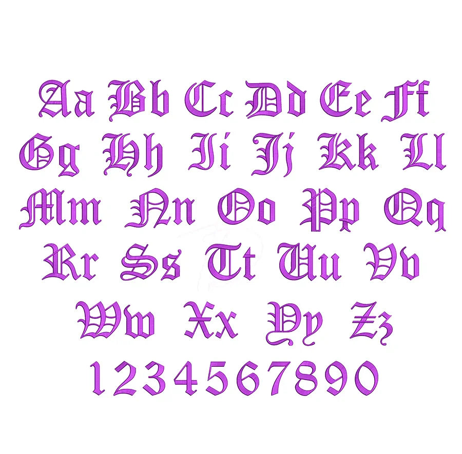 Old English 3D puff embroidery digital font. Embroidery font, embroidery alphabet, embroidery monogram font, machine embroidery font, embroidery lettering, BX embroidery font, PES font embroidery, DST font embroidery